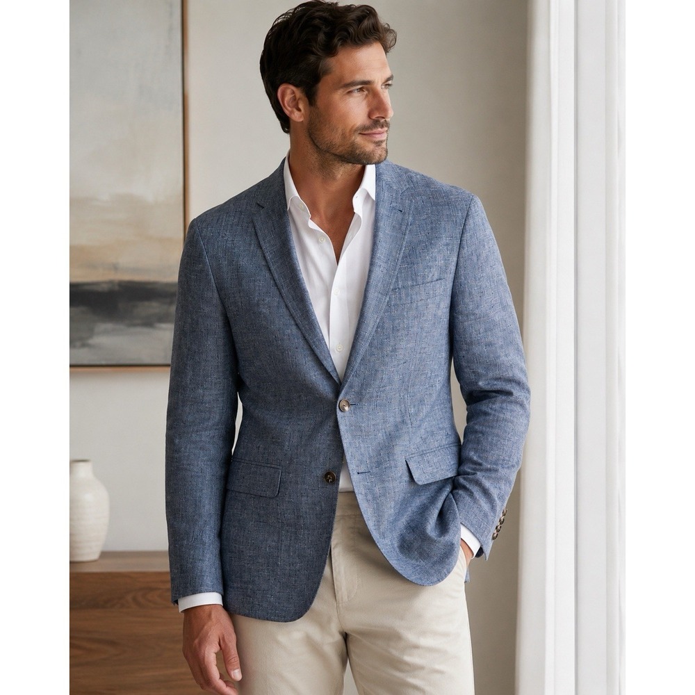 Baird McNutt 100% Linen Slim Fit Murano Sport Coat Jacket Men's L Blue Blazer‎